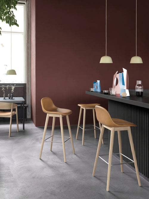 Fiber Bar Stool / Wood Base - With Backrest - 75 cm