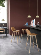 Fiber Bar Stool / Wood Base - With Backrest - 75 cm