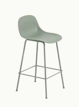Fiber Counter Stool / Tube Base - With Backrest - Seat height 65 cm